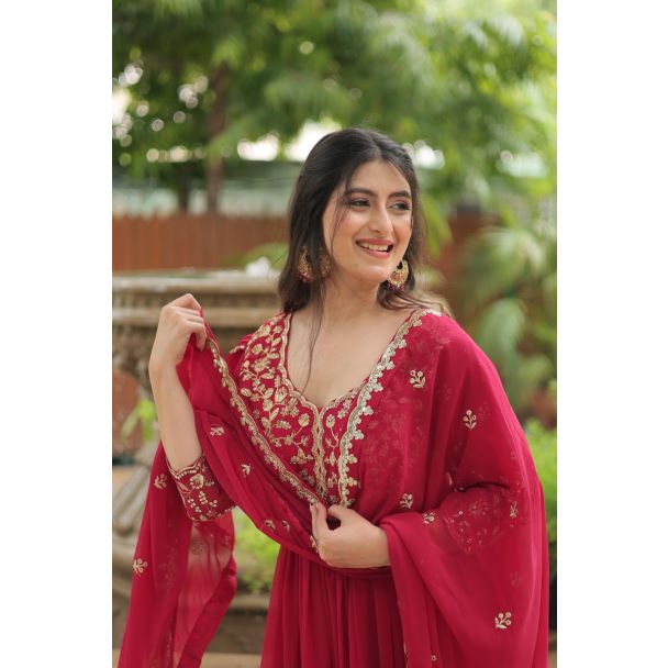 Pink Sequined Gown with Dupatta